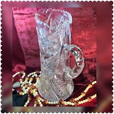CARAFE Water Pitcher Vase Hand Blown Crystal Cut Designs Glass Antique American picture
