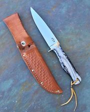 Vtg MIKE FISHER ( T BAR K ) ATS34 CUSTOM FIXED BLADE HUNTING KNIFE w SHEATH RARE picture