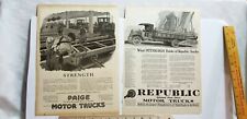 TWO Antique 1919 TRUCK ADVERTISEMENTS Leslie's Weekly PAIGE & REPUBLIC AUTO A9 picture
