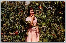 Catawba Island & Marblehead Ohio 1955 Postcard Pretty Girl Eating Peach picture