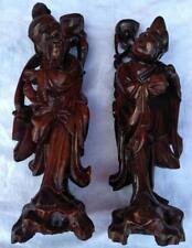 Pair of Two Old Hand Carved Wood Wooden Statues Chinese Asian Man Men Carvings picture