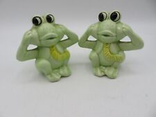 Vintage Green Anthropomorphic Frogs Sitting w/Necktie Salt and Pepper Shakers picture