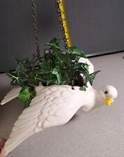 Vintage Ceramic Hanging Dove Planter White With Faux Ivy & Chains #2506L29 picture
