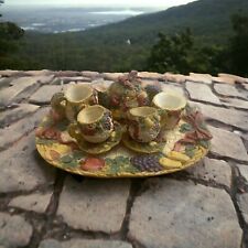 Vintage Miniature Collectible Tea Set 8 Piece Fruit Basket Weave picture