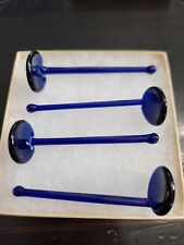 Hand-made solid glass, COBALT BLUE salt spoon for salt cellar , straight handle  picture