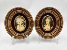 Vintage Set of 2 Oval Framed Velvet Mat Victorian Cameo Creations Portraits 5