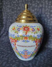 Royal Goedewaagen Authentic Delft Tobacco Jar-Hand Decorated with 'Pennsylvania' picture