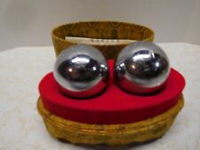 Vintage Heaithy Bail Chinese Therapy Engraved Metal Balls w/ Bells in Oval Case picture