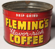 1950s Old Vintage FLEMING COFFEE KEYWIND COFFEE TIN 1 POUND KANSAS CITY MISSOURI picture