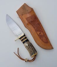 Vtg MIKE FISHER ( T BAR K ) CUSTOM FIXED BLADE STAG HUNTER KNIFE w SHEATH RARE picture