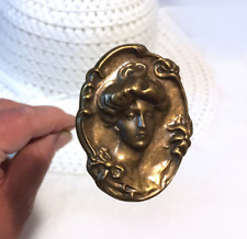 HATPIN with Embossed Old Brass Cameo of Young VICTORIAN LADY - Art Deco 10 inch picture