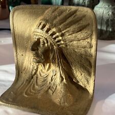 Pair Of Antique Early Cast Iron/Brass Overlay Native American Indian Bookends picture