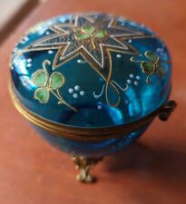 Gorgeous Antique Moser Hand Painted Enamel Turquoise Glass Jewel Trinket Box  picture