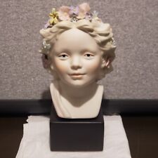 Vtg Cybis Bisque Porcelain Ceramic Girl w/Flowers Bust  Sculpture#750 Wood Base picture