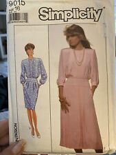 1989 Simplicity 9015 Vintage Sewing Pattern Womens Dress Size 16 picture