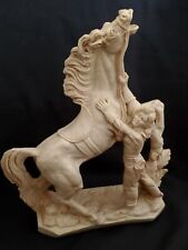 Vtg Italian Horse Sculpture WESTERN  Woman Domatrice Alabaster Composite Carving picture