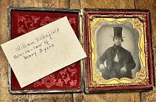 C1860 1/6 Ambrotype Man Wearing Tall Top Hat & Goatee ID’d Wm. Schofield 1800s picture