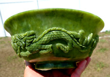 Green Jade DRAGON Crystal Bowl 8 Inches a Stunning Hand Carved Beauty For Sale picture
