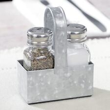 Farmhouse Salt And Pepper Shaker Set With Premium Padded Caddy Galvanized Metal  picture