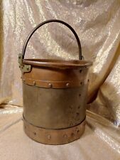 Brass & Copper Riveted Antique Large Bucket Decor Kindling Coal Storage picture