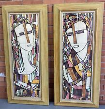 Vintage Abstract Cubist Figural Harris Strong Tile Wall Hangings Mid Century Mod picture