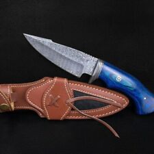 LOT OF 3 BLUE HANDLE HANDMADE DAMASCUS STEEL HUNTING KNIVES & FREE SHEATH picture