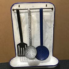EXTREMELY RARE BLUE & WHITE NM SNOW ON THE MOUNTAIN UTENSIL RACK OLD GRANITEWARE picture
