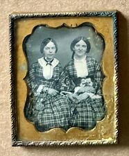 1/9 DAGUERREOTYPE TWO WOMEN MATCHING DRESS HOLDING HANDS BOSTON PHOTOGRAPHER picture