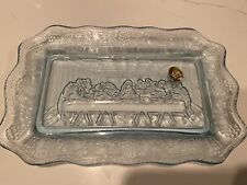 Vintage Indiana Tiara Blue Glass “The Last Supper” Dish Tray Plate 11