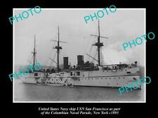 OLD LARGE HISTORIC PHOTO OF US NAVY WARSHIP USN SAN FRANCISCO c1893 NEW YORK picture