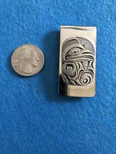 Vintage Canadian Pewter Raven Tribal Totem On Silver In Color - Money Clip LN picture