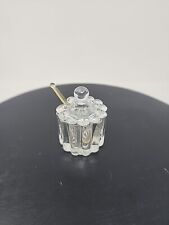 Vintage clear glass ribbed salt cellar with lid and spoon picture