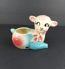 Vintage Shawnee Lamb With Bow Pottery Planter Blue  & Pink Springtime Easter picture