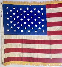 Vintage USA American Flag Bull Dog Bunting 50 Embroidered Stars 3'x5' w/ Fringe picture