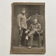 Antique Cabinet Card Photograph Handsome Young Working Class Men Cap Boots picture