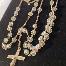 VTG Antique Rosary STERLING silver Austria Aurora Borealis Beads  36”+  INRI picture