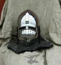 Antique Custom SCA HNB 18 Gauge Steel Medieval Combat Big Faced Bascinet Helmet picture