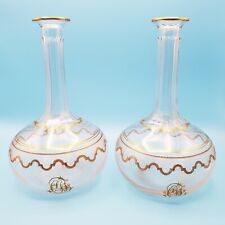 Antique Pair Gilded Saint Louis Crystal Decanters 19th c. Beethoven Gold Accents picture