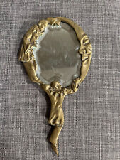 Antique Pierrot Clown & Moon Brass Hand Held Vanity Mirror With Beveled Glass picture