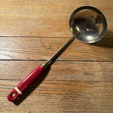 Vintage EKCO Red & White Stripe Wooden Handle Serving Ladle/Spoon USA picture