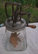 Vintage 1940s SCC Clear Glass Butter Churn / Round Top & Wood Handle picture