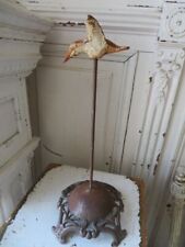 FABULOUS Old Vintage METAL Cast Iron BIRD HUMMINGBIRD on Ornate STAND Patina picture