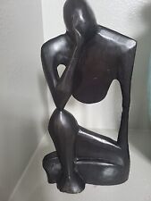 Vintage Thinking Hand Carved  Wood Figure Statue Sculpture picture
