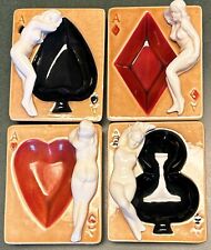 Vintage Shafford Risque Playing Card Ashtrays Circa 1940s Set of 4 - Very Nice picture