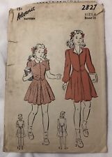 Vintage 1940s Advance Pattern Co 2827 Girls Size 4 Short or Long Sleeve Dress picture