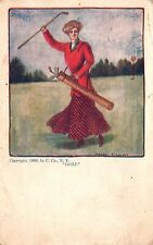 Vintage Postcard 1910's Portrait of a Beautiful Lady Play Golf Artwork Painting picture