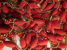Vintage Christmas Garland Red Velvet Ovals on Gold Chain ~About 48 feet~6 string picture