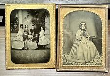 Lot of TWO 1/4 Ambrotype Photos 1850s Group Women Men Outdoor picture