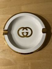 RARE GUCCI Ivory Ashtray with Iconic Gold Leaf Double GG Design Vintage 1970s picture
