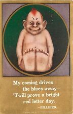 1908 Billiken Postcard; My Coming Drives the Blues Away, Red Letter Day, Posted picture